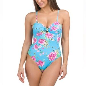 NWT Betsy Johnson Sky Peony 1PC Front knot Chris Cross Back SZ: M-L